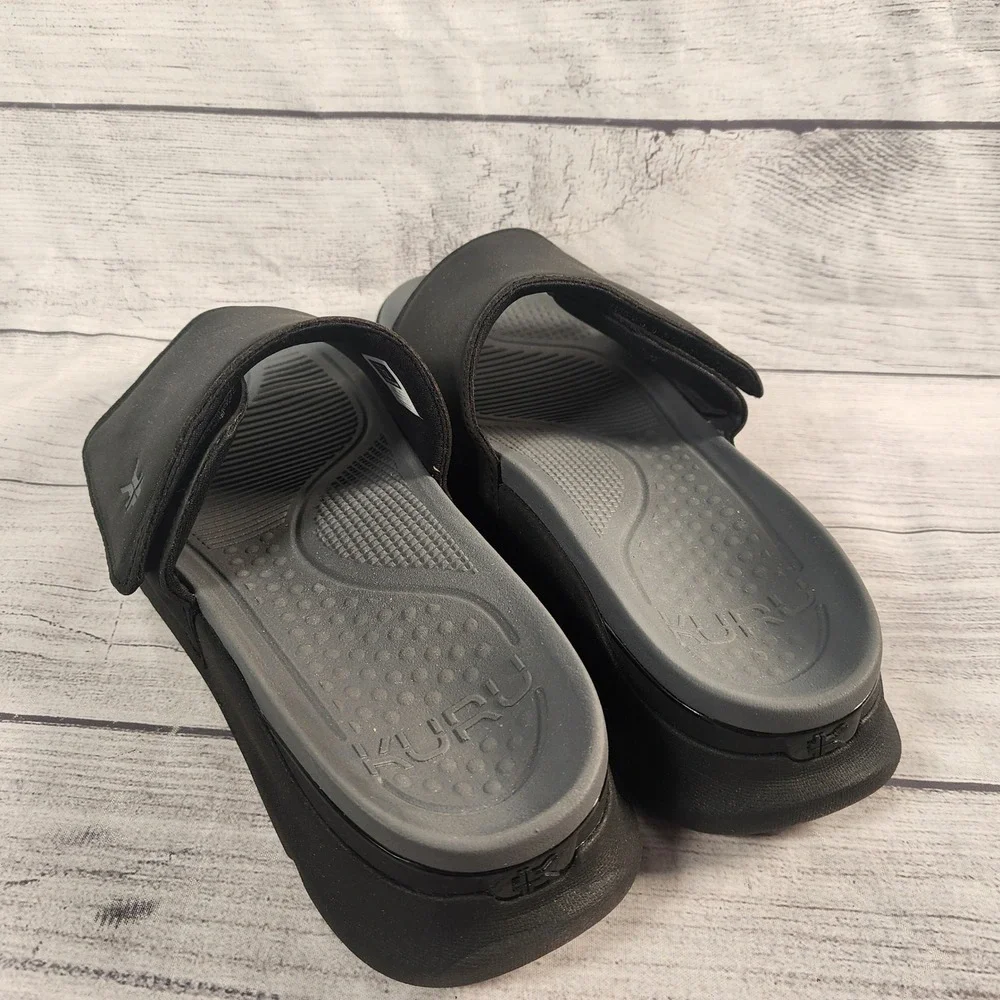 Kuru Moment Men's Size 12 Medium Black Adjustable Strap Comfort Slide Sandals